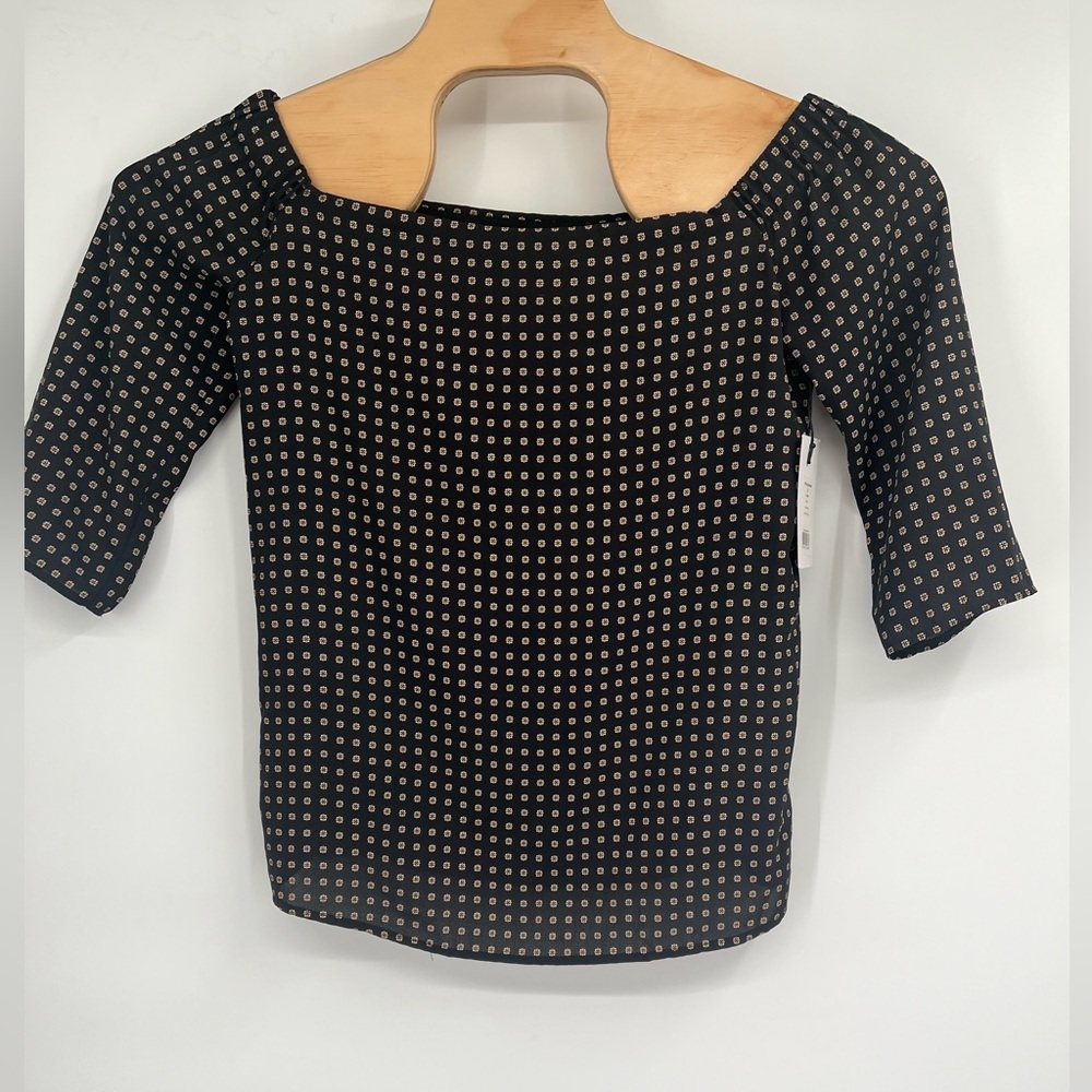 Bailey 44 NWT Off Shoulder Black Printed‎ Blouse 3/4 Length Sleeves Size S